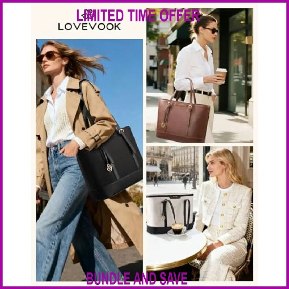 Large 17.3 Inch Laptop Tote Bag with Cup Holder & Adjustable Handle